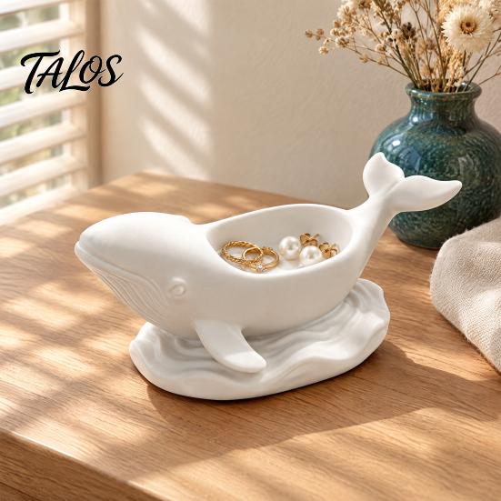 Whale Storage Tray for Jewelry Shaped Decorative Bowl, Ocean Theme Ring Earring Sturdy Sculpture Container Necklace, Candle Holder, Succulent Planter
