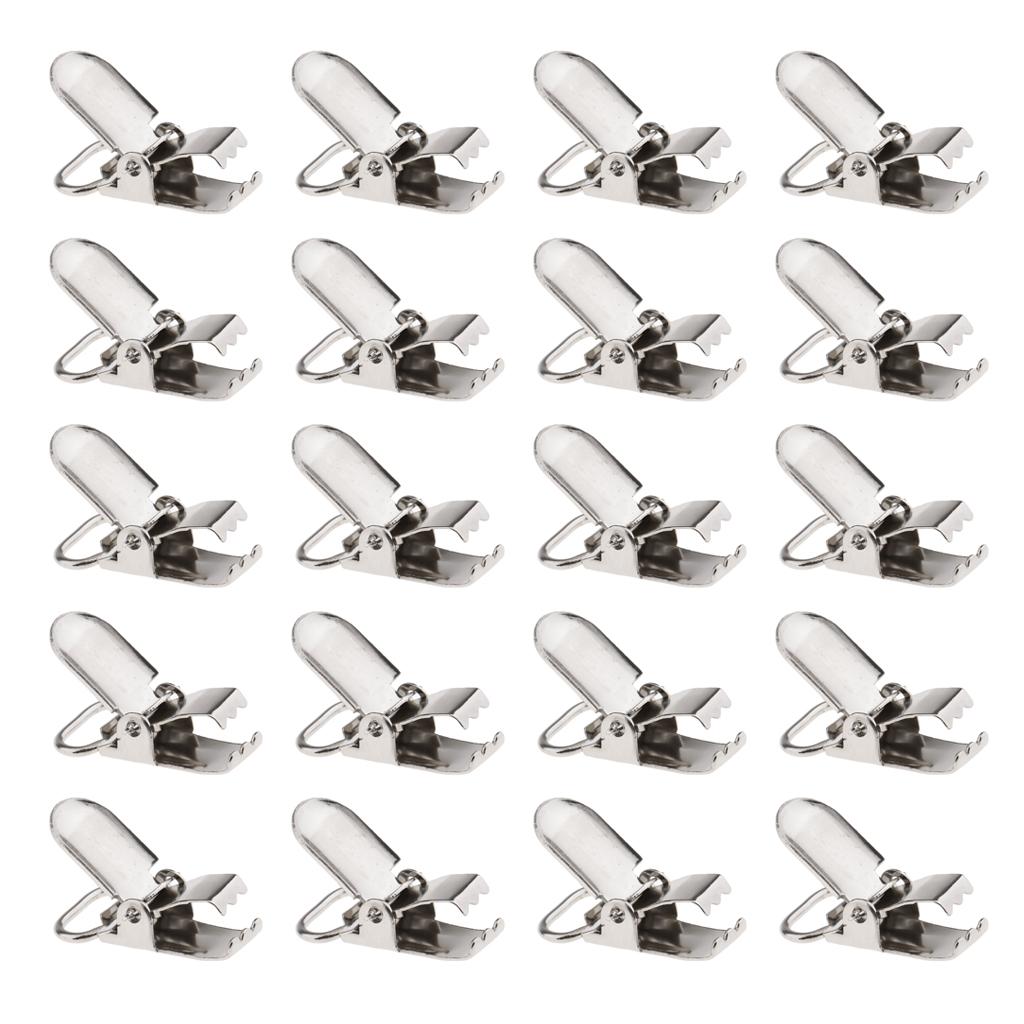 20 Pieces 1'' Metal Pacifier Suspender Clips Webbing Strap Holder Craft Hooks Silver