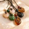 Vintage Colorful Dyeing Resin Necklaces for Women Fashion Simple Oval Pendant Sweater Chain Necklaces Winter Jewelry