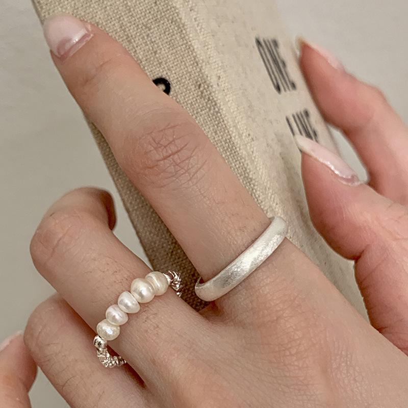 Korean Stylish Inspired Adjustable Pearl And Silver Ring For Women Modern Fashion 2023 Jewelry