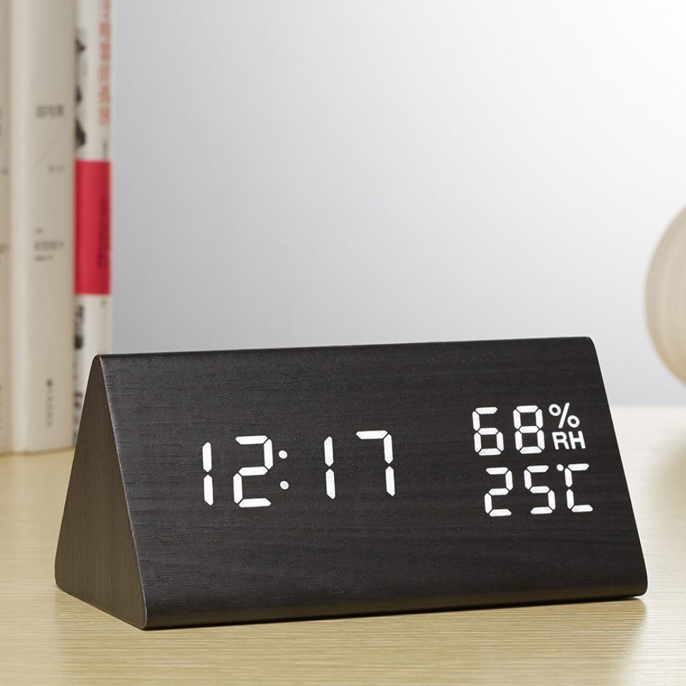 Humidity and Temperature Display Wooden LED Alarm Clock Electronic Alarm Clock Study