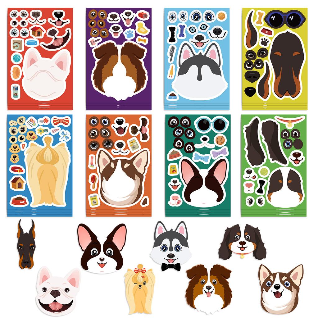 8 Cartoon Fun Dogs Make A Face Collage DIY Decorative Guka Hand Account Mobile Phone Case Notebook