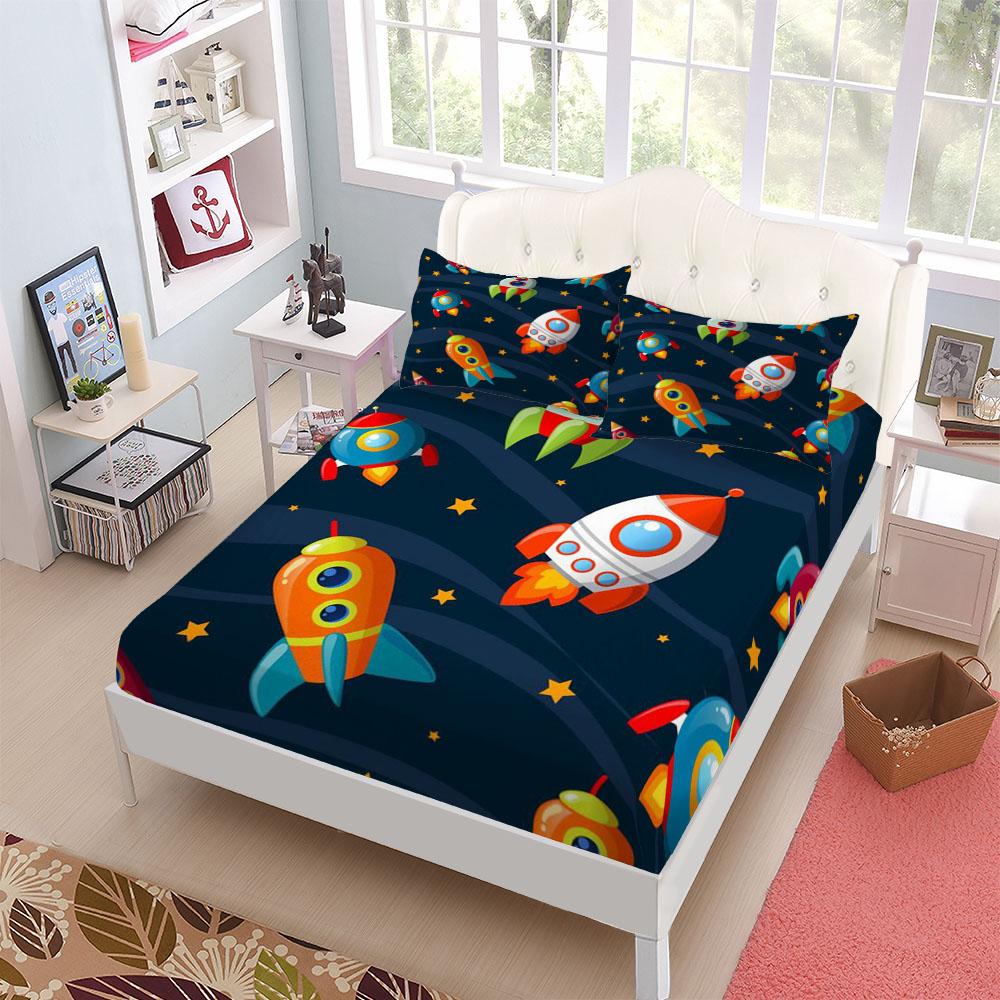 Seamless Space Exploration Fitted Sheet Set King Queen Double Full Size Bed Linen Set