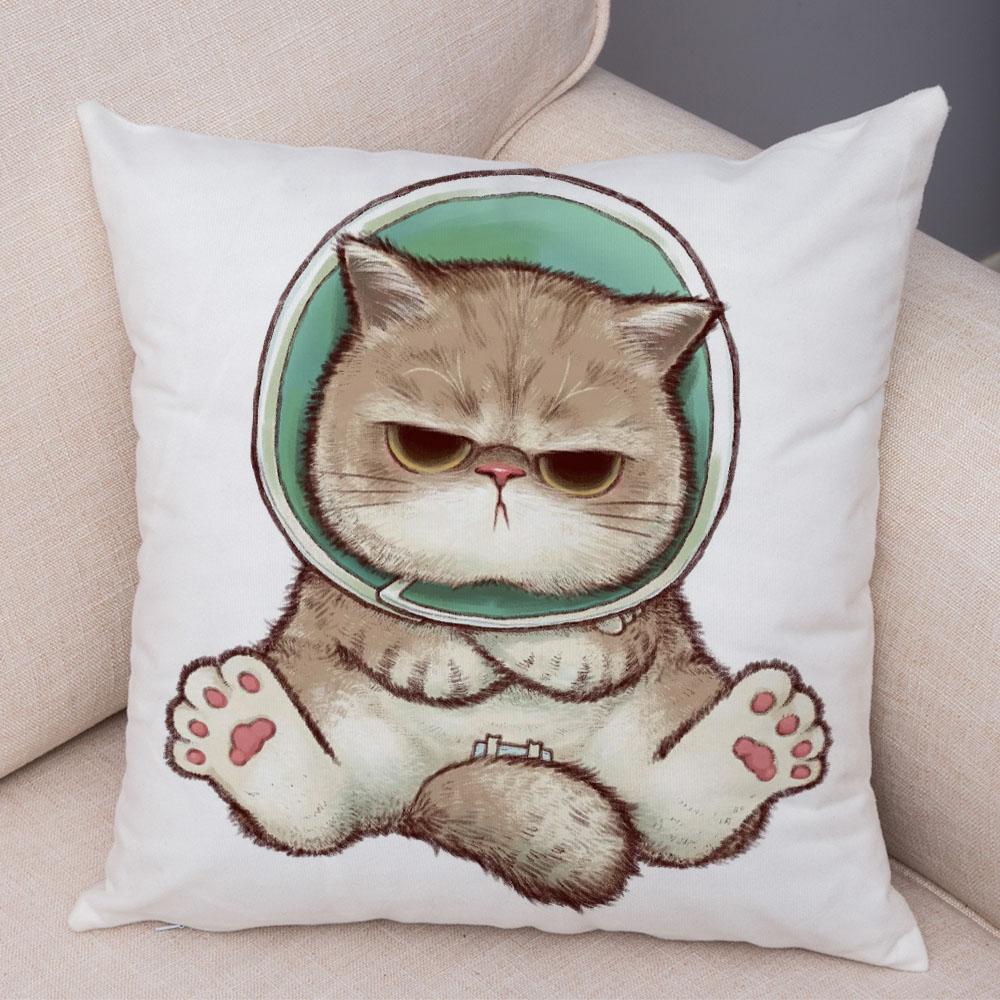 Cute Cartoon Cat Cushion Cover Decor Funny Lovely Pet Animal Print Pillowcase for Sofa Home Car Soft Plush Pillow Case xcm
