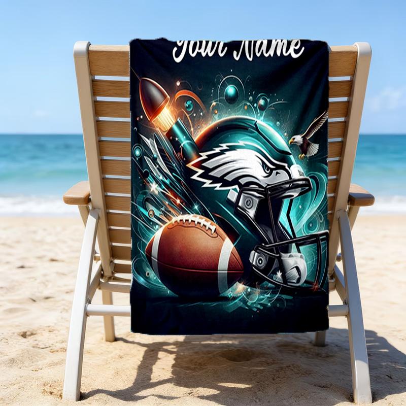 1pc Fashion Cool Eagle Logo1 Beach Towel with Custom Name, Beach/Swimming/Bath/Picnic/Camping Towel, Suitable for Seaside Beaches