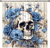 Totenkopf Floral Duschvorhang Halloween Gothic Skelett Blaue Rose Blume Allerheiligen Zuhause Vintage Mode Herbstdeko Stoff