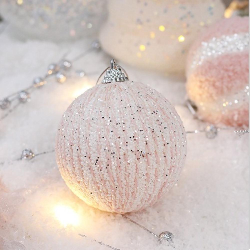 18PCS Pink Electroplated Balls Christmas Ball Pendant Plastic New Year Christmas Decorations DIY Crafts Painted Hanging Ornament