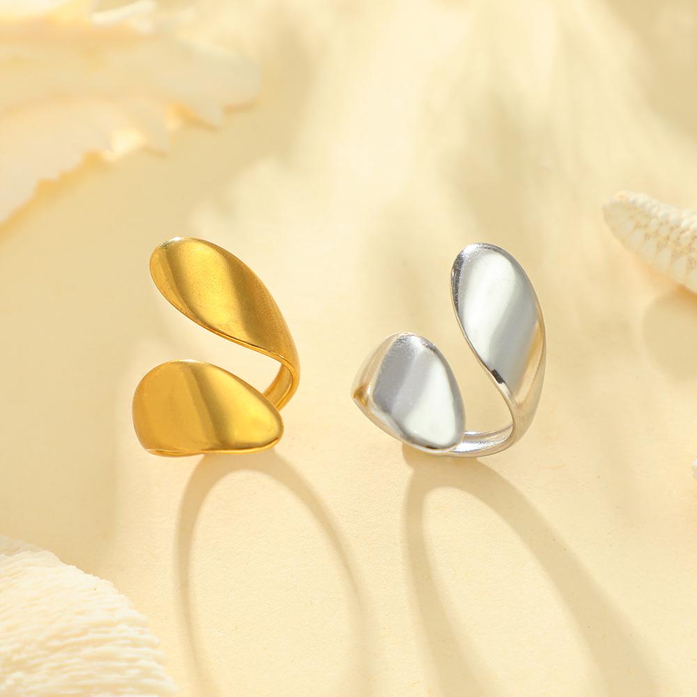 Trendy Women's 18K Gold Open Geometric Waterdrop Stainless Steel Ring