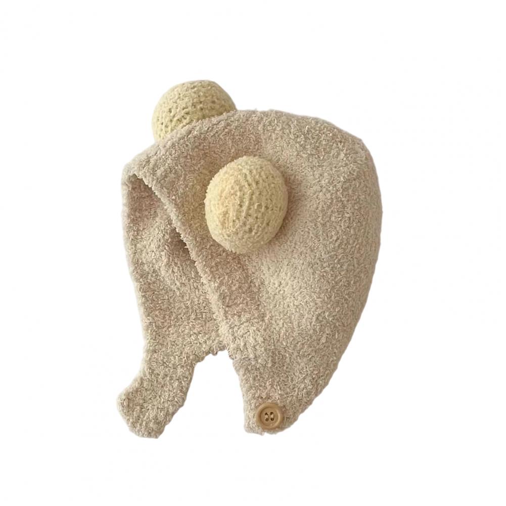 Children Acrylic Hat Kids Warm Hat Kids Winter Hat with Bear Ear Design Button Closure Elastic Band Solid Color Winter Cap