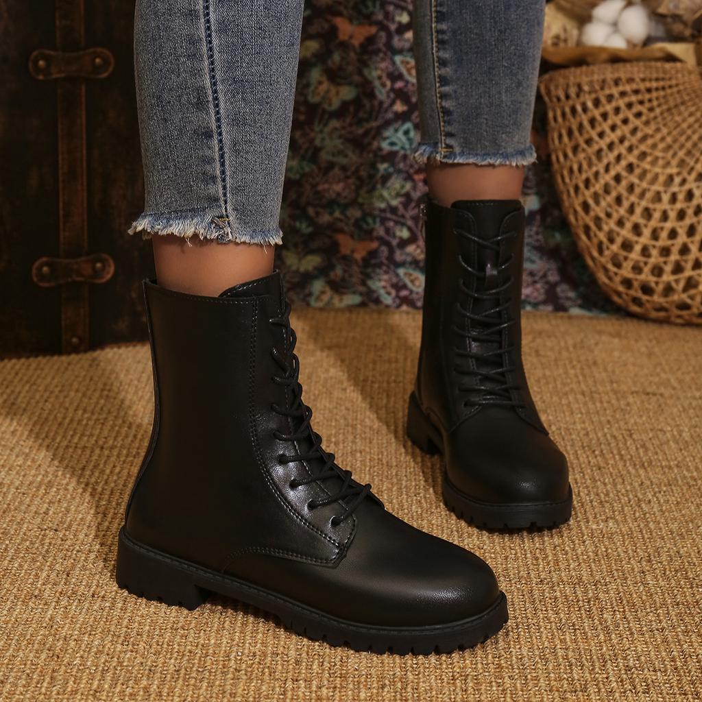 Commercio estero taglia grande 2025 nuova moda stivali Martin stringati da donna stile britannico casual tinta unita stivaletti alla moda