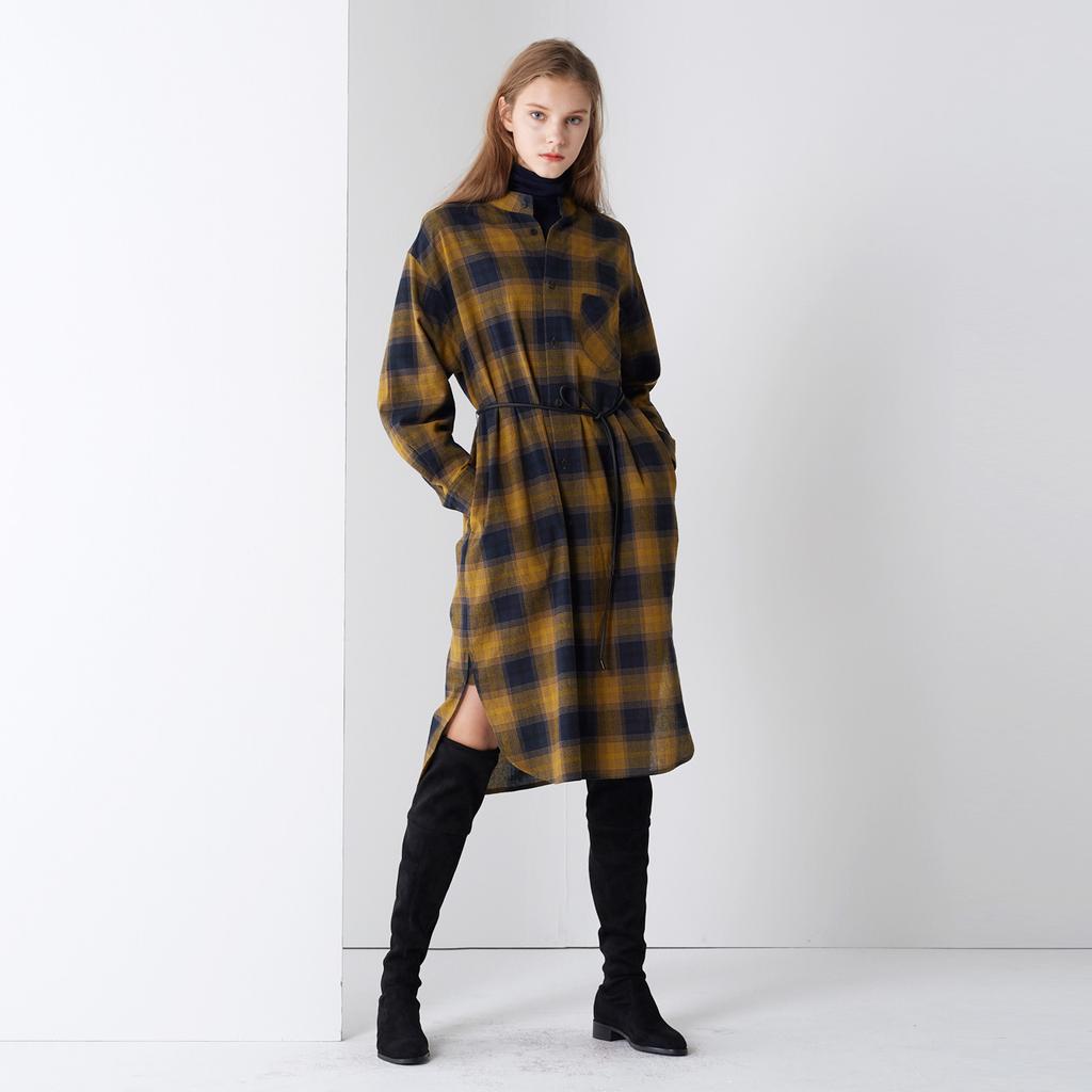 Pin Black Cotton Check Shirts One-Piece Navy