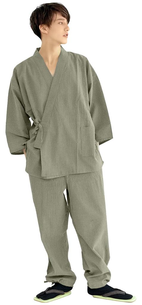 Summer Tsumugi Willow Size [Kyoetsu] Samue, Washable, Style, Fabric, Cotton, 14, Men's (M, Grass)