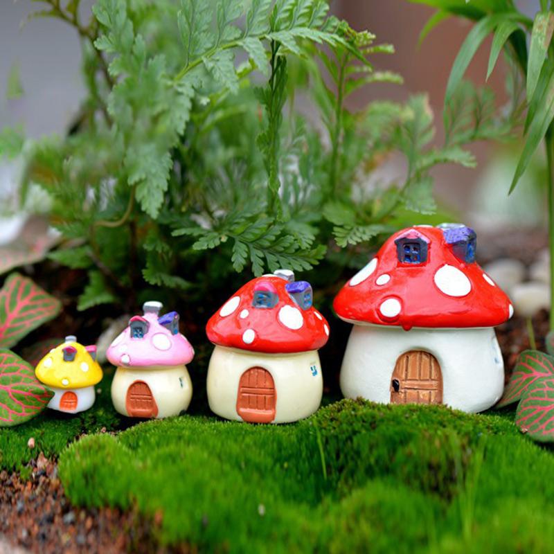 4 Rozmiary Dom Grzybowy Żywica Ozdoba Rękodzieło Ogrodu Wróżek Miniaturowy Mikro Gnom Terrarium Dom Śródziemnomorski Zamek 4 Kolory
