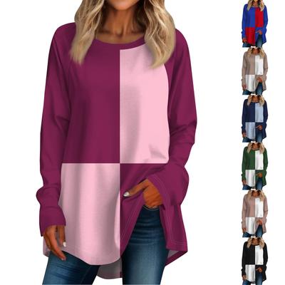 Damen Oversized Gestreiftes Farbblock-Langarmshirt Rundhalspullover Gestreiftes T-Shirt Top Pullover