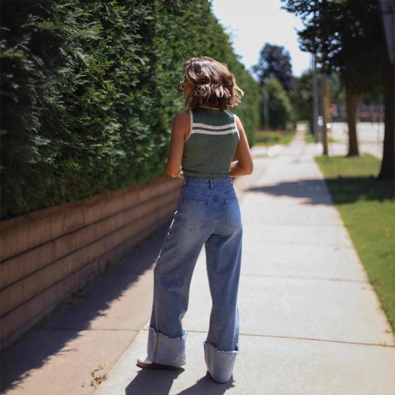 2026 Washed High Waist Wide Leg Jeans Frayed Hem Loose Casual Denim Pants Women