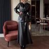 2026 autumn new European and American women's clothing cross-border long-sleeved waist suit top high waist hip skirt two-piece set