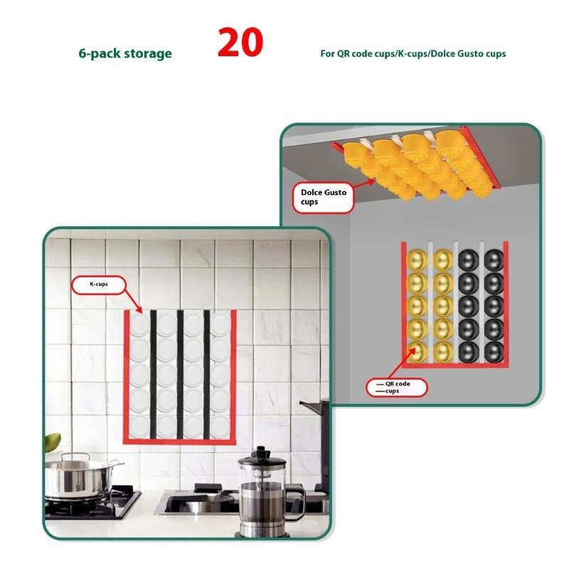 Adhesive Coffee Pods Holders Wall Mount PVC Materials Space Efficient Storage Rack Suitable With Various Brands Easy Installation No Damage To Front
