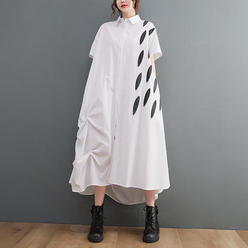 

Dimanaf Платье большого размера свободного кроя с принтом Женское 2025 Пуговицы Новое Летнее Повседневное Стильное Платье-рубашка Макси One Size белый