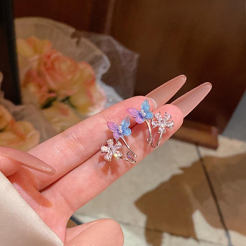 2026 Exquisite Butterfly Zircon Flower Earrings for Women Girls New Trendy Sweet Cute Stud Earrings Daily Wearing Jewelry Gifts