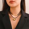 Double Layer Velvet Cord Necklace with Geometric Heart Pendant Adjustable Length Choker Style Jewelry for Everyday Wear and Special Occasions