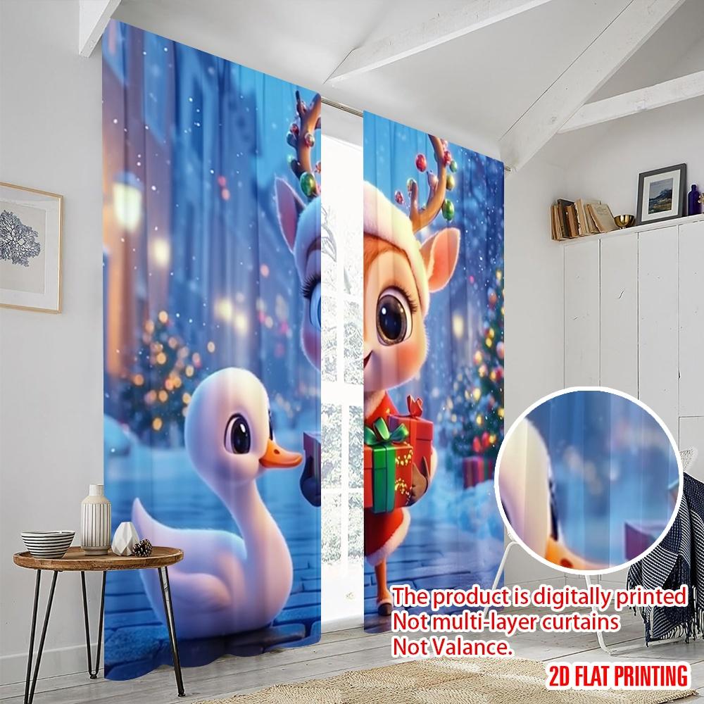 2pcs,2D Plane Printing Curtains Cute Deer Christmas Gift Present (3) Polyester Easy Install (without Rod) All Seasons Ldeal for