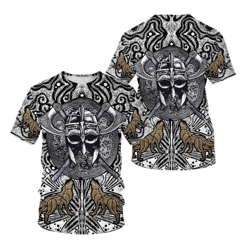 Trendy Retro Viking Warrior Pattern 3D Digital Printed Men's T-shirt