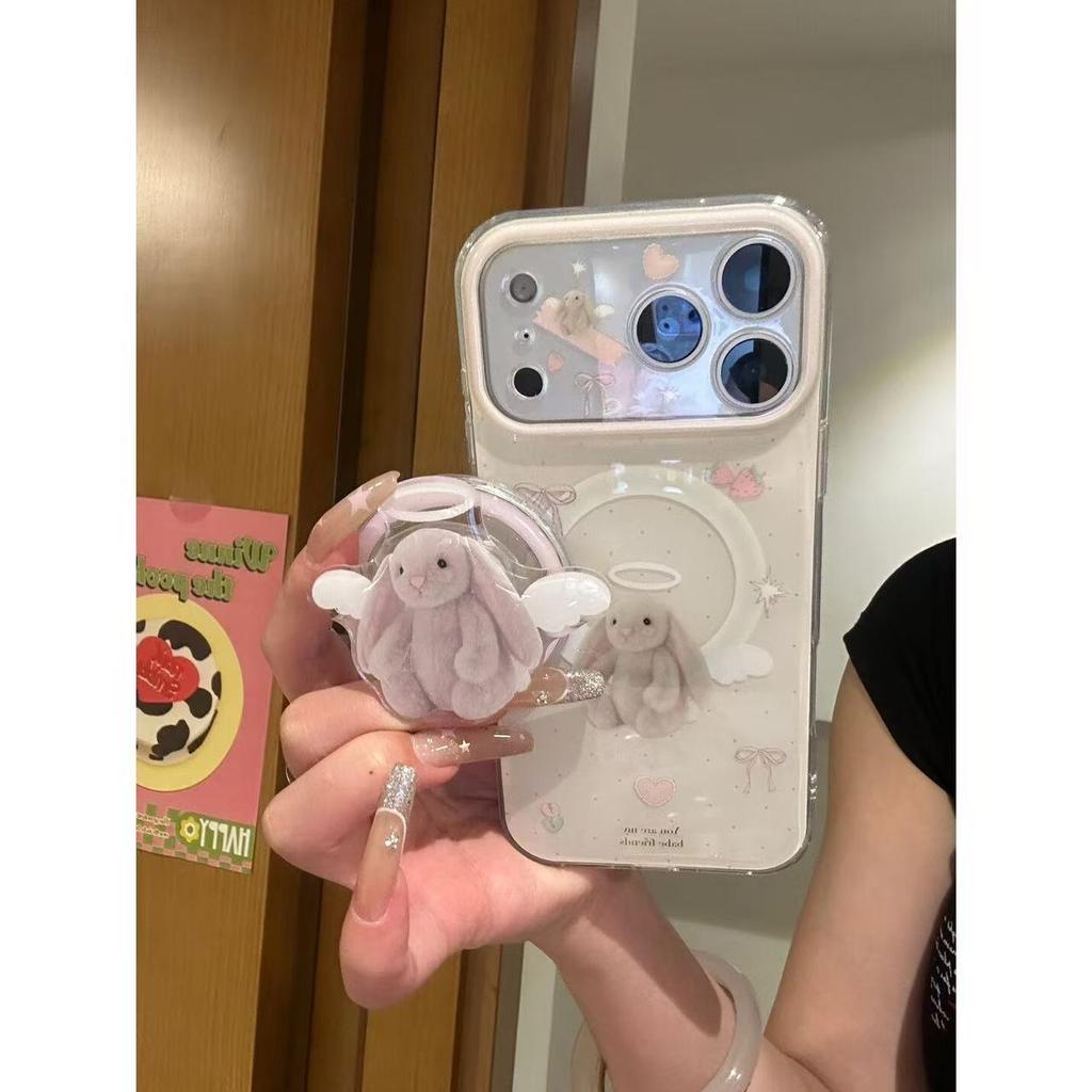 Magnetic Suction Angel Lop-eared Rabbit Cute Mobile Phone Case for iPhone17Pro Apple 16pro15 Anti-drop Case Female Case