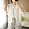 Women's Loose Plus Size Pure Wool Cardigan - Round Neck, Long-Sleeve, Anti-Pilling Knitwear for Spring & Autumn