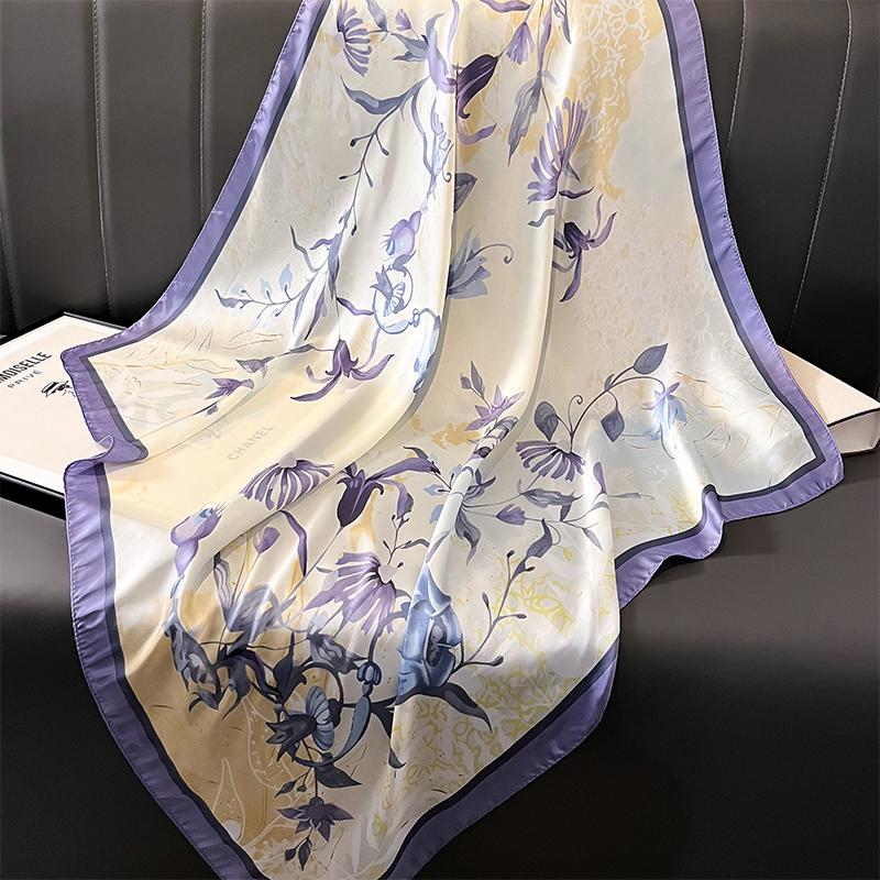 Print Satin Silk Square Scarf Hijab Women Bandana 90CM Headscarves Neckerchief Ladies Muffler Shawl Wrap Foulard Headband