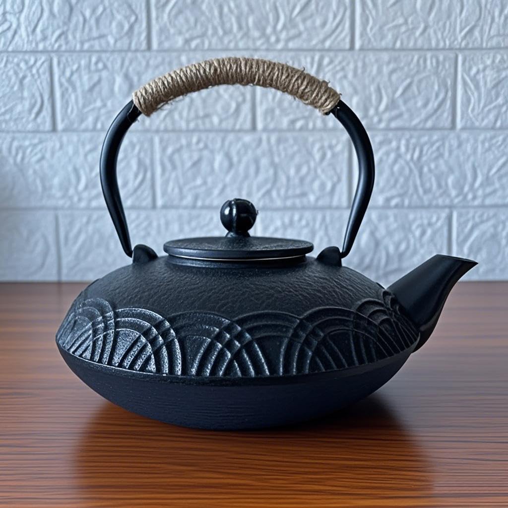 HwaGui Nambu Ironware Teapot, Stylish IH Compatible, Iron Supplement, Iron Teapot with Tea Whisk, 1000ml (Striped)