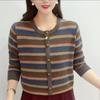 Large size fat M stripes contrasting color knitted sweater pullover autumn and winter loose and thin sweater top women