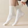 5/10 Pairs Comfortable Casual Lace Socks for Women Solid Color Flat Earring Edge Mid Calf Socks Breathable Sweat Absorbing Cotton Pile Socks