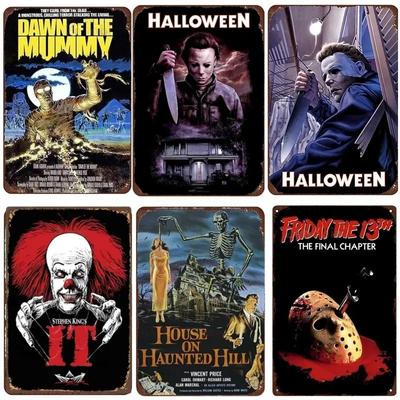 Vintage-Halloween-Metallschild, Wandkunst, Horrorfilm-Thema, perfekt für Männerhöhle, Filmtheater und Heimdekoration