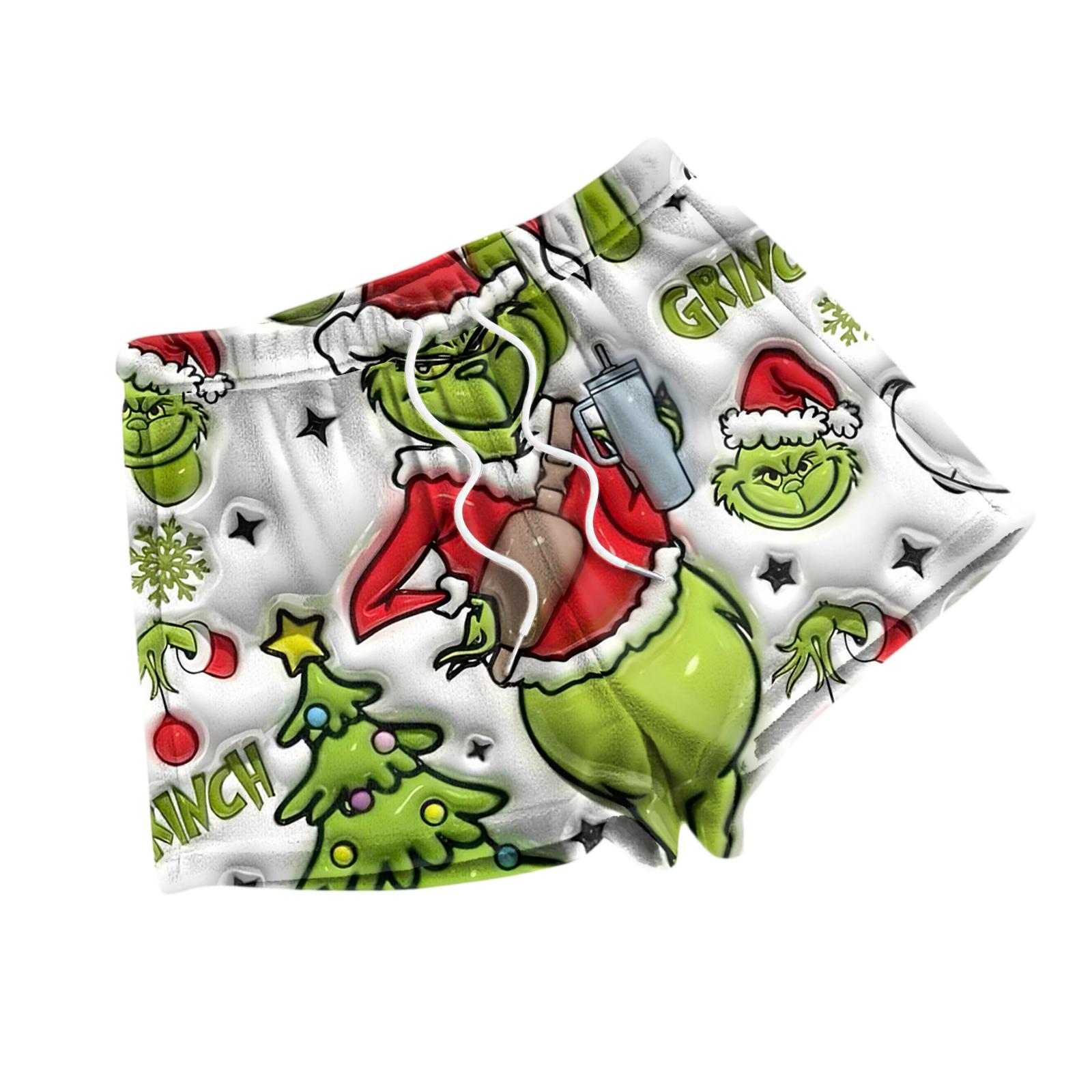 Women s Fashionable Loose-Fit Pajama Shorts With Christmas Print Casual Pants M