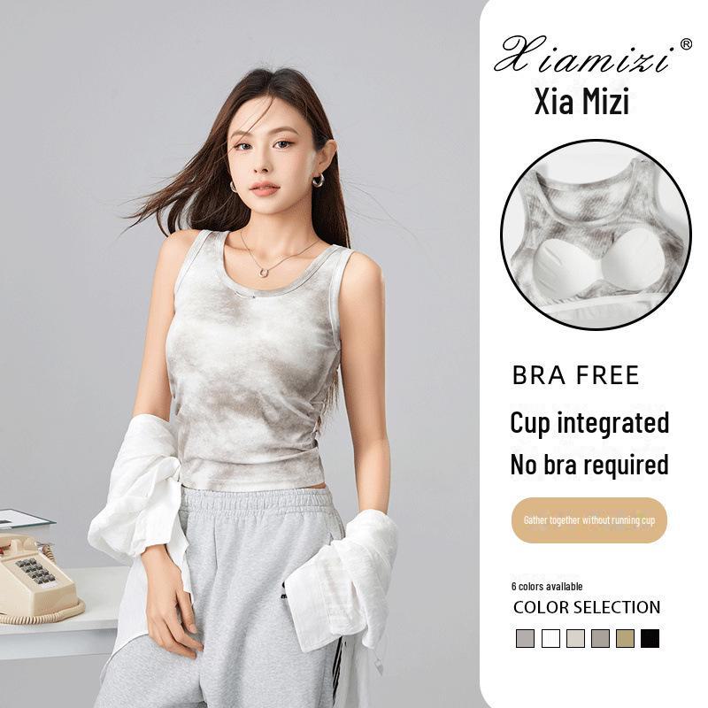 Women's Spring Slim Fit Tie-Dye Knitted Camisole with Chest Pads - Sweet & Spicy Retro Style