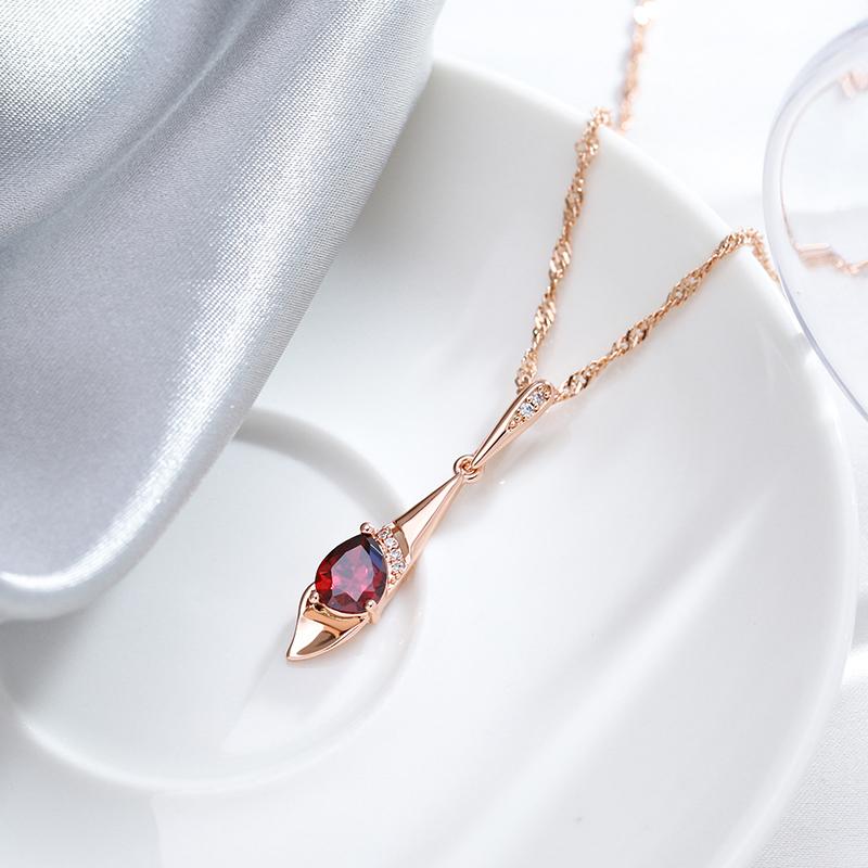 New  Rose Gold Color Long Pendant Necklace For Women Red Natural Zircon Bride Vintage Wedding Jewelry Daily Wear Gift