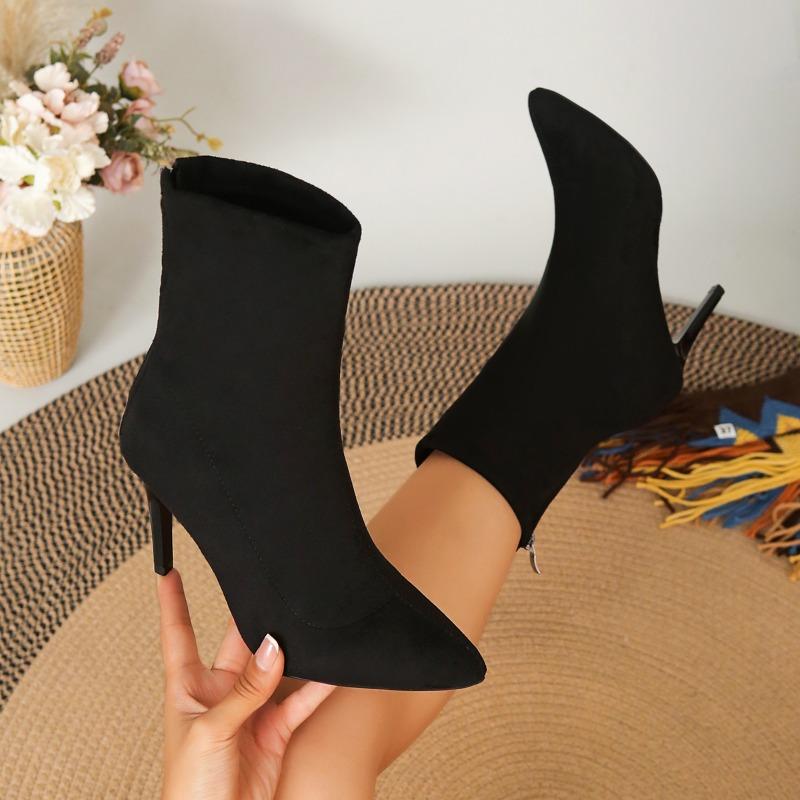 Fashion New Suede Pointed Toe Rear Zipper Anti-slip Wear-resistant Short-leg High-heeled Skinny Boots for Autumn