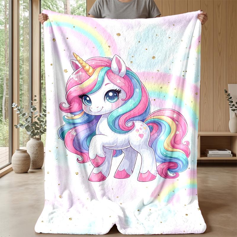 Rainbow Unicorn Theme blanket Lightweight Warm Flannel Blanket Decorative Throw Blanket for Home Decoration