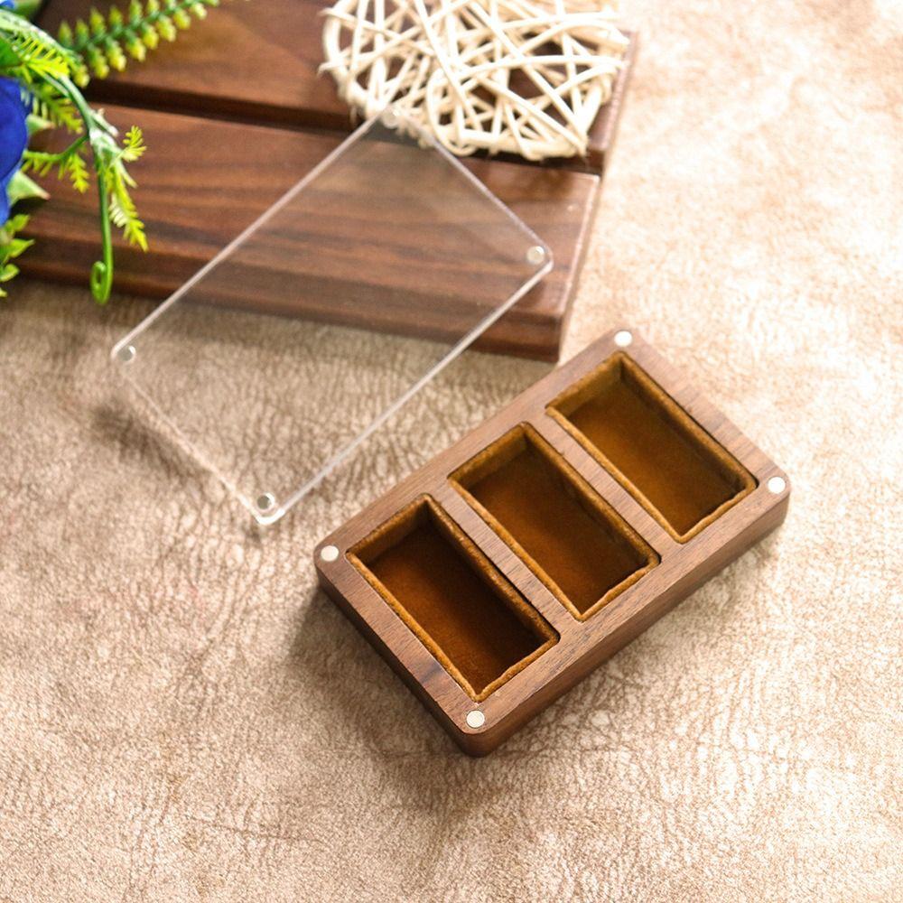 3/5 Slot Wooden Ring Box Magnetic Cover Jewelry Ring Holder Black Walnut Cufflinks Box  Couples