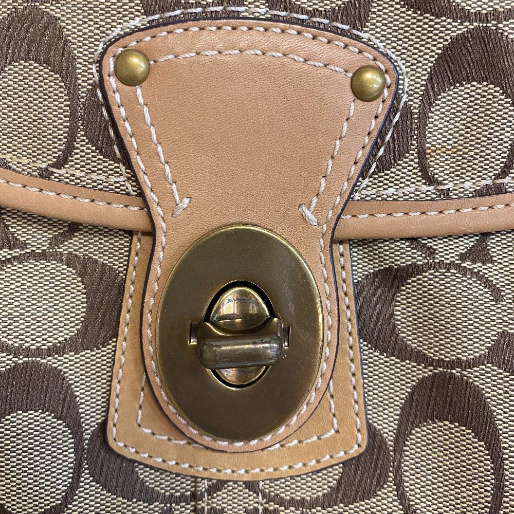 Coach 10567 Turn Lock Signature Canvas Shoulder Bag Brown Canvas Women Used