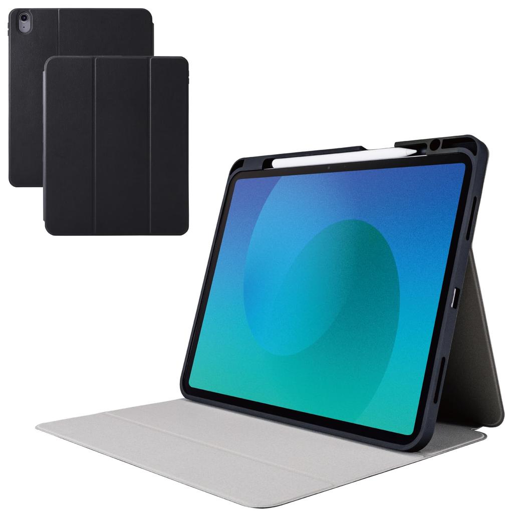 ELECOM Case for iPad Air 13-inch (M3/M2) 2025/2024, Apple Pencil Storage, Sleep Mode, Scratch-Resistant Soft Leather, Black, TB-A25XSABK