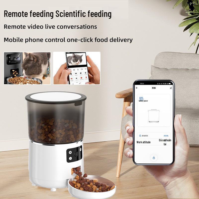4L Automatischer Katzenfutterautomat mit HD-Kamera, Nachtsicht, TUYA App, WiFi, Zwei-Wege-Audio