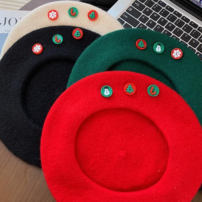 Christmas Beret Vintage Female Winter Warm Hat Student Cap Painter Hats For Women Raiment Xmas  Year Decoration