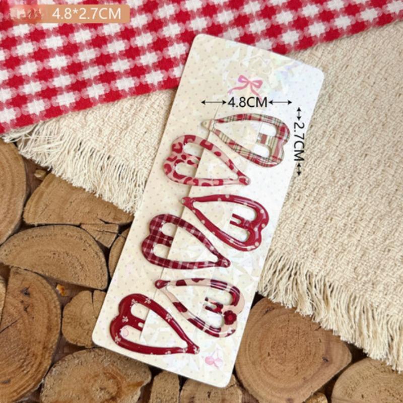 6pcs/set Cute Cartoon Red Hair Clips Sweet Enamel Star Leopard Print Pins for Kids Girls Fashion Hair Accessories for Bangs