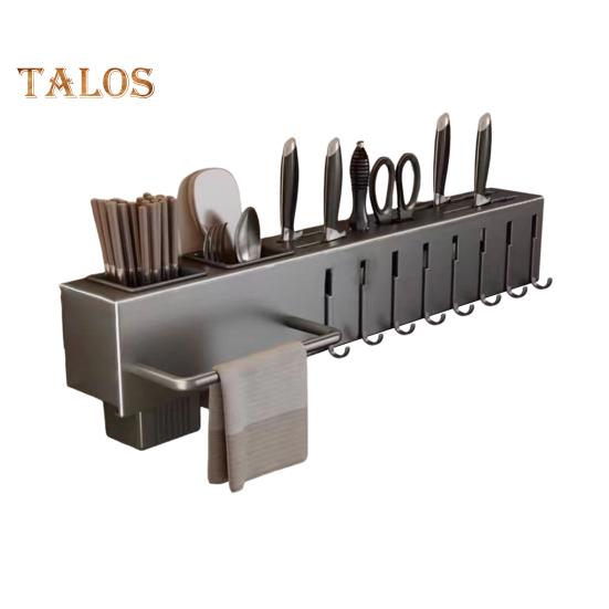 

Держатель для кухонных столовых приборов, настенный держатель для ножей с крючками, стойка для хранения ножей из углеродистой стали, ложек и палочек для еды, устойчивая к ржавчине кухонная утварь 50cm серый