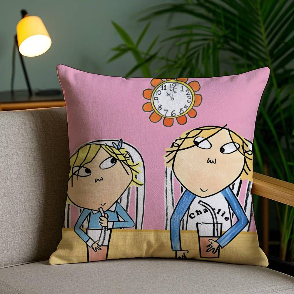 Cute Charlie And Lola-A Animation Pillow Case Anti-dustmite Pillowcase Invisible Zipper Silky Short Plush Sofa Cushion Cover