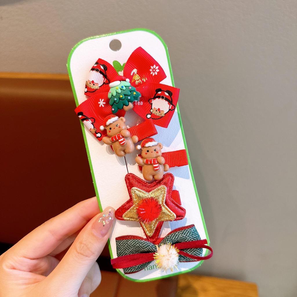 2024 Kids' Christmas Hair Clip Set: Santa, Tree, Reindeer - 5 Piece Holiday Collection