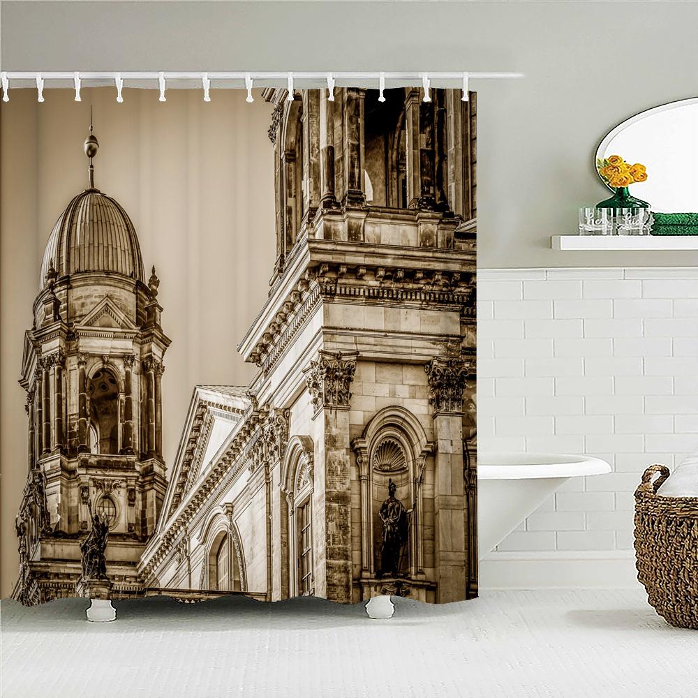 Vintage Style Retro landscape Bath Curtain Waterproof Fabric Shower Curtains Bathtub Screen for Bathroom Home Decor