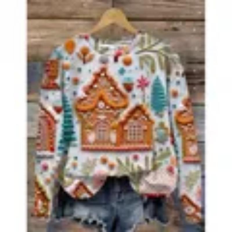 

Рождественский свитер Женская футболка с длинным рукавом Топы с рисунком рождественской елки Одежда Y2k Милая одежда для девочек Женская толстовка 5XL