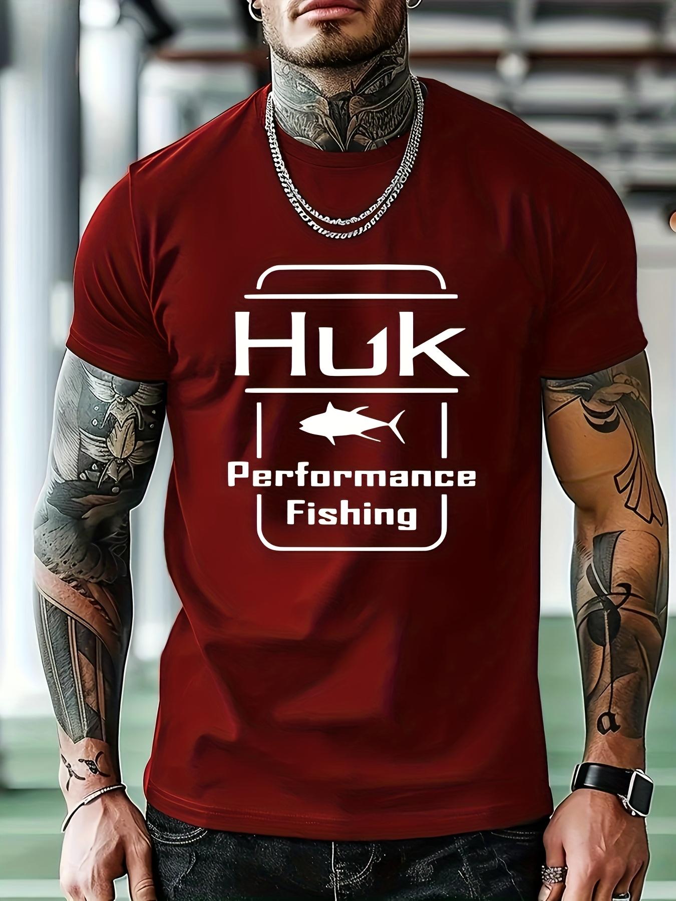 Casual Crew Neck T-shirt with HUK PERFORMANCE FISHING Graphic Print S